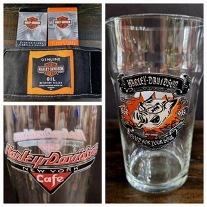 Harley Davidson Lot - 2 Glasses/2 Decks Of Cards/Koozie - Picture 1 of 10