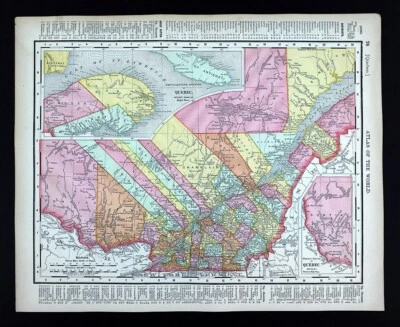 Mapa Rand McNally 1895 Ciudad de Quebec Montreal Ottawa St Anne Gatineau Jerome Canadá Foto 1 de 3