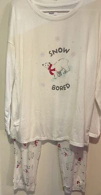 Sonoma NWT Women LS White Pajama Set w/ Polar Bears "SNOW BORED" Size X-Large XL - Image 1 of 4