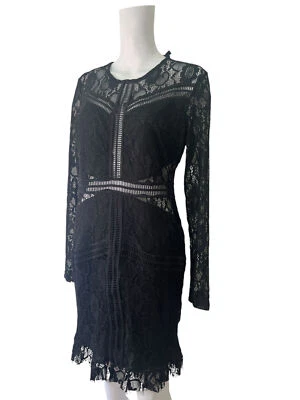 Vestido ajustado PRETTYLITTLETHING talla mediana 14 negro encaje escalera cremallera mujer EU42 Foto 1 de 4