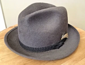 ROBERT HALL SIZE 7 GRAY MEDIUM BRIM FEDORA FEATHER FUR FELT EXCELLENT VTG HAT - Picture 1 of 12