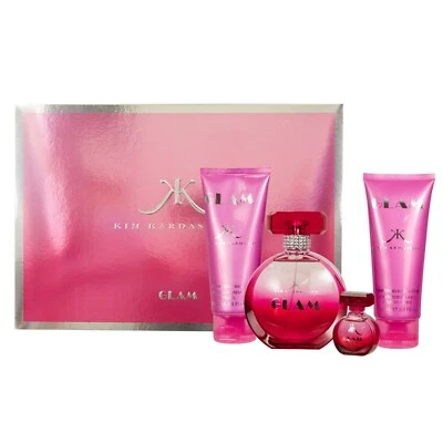 NUEVO EN CAJA GLAM BY KIM KARDASHIAN 4 CT SET DE REGALO 2 EAU DE PARFUM, LOCIÓN CORPORAL, LAVADO CORPORAL Foto 1 de 2