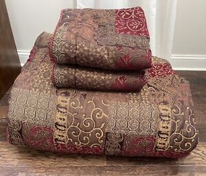 CROSCILL GALLERIA TUSCAN OLD WORLD RED UMBER RED king COMFORTER SET shams 3 pc