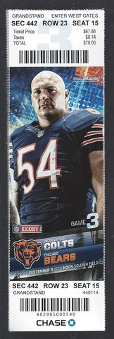 ANDREW LUCK DEBUT - 2012 NFL COLTS @ CHICAGO BEARS FULL FOOTBALL TICKET Cover
