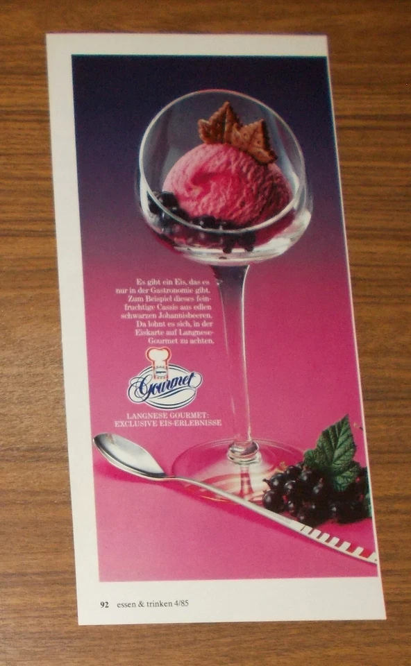 Seltene Werbung Langnese GOURMET Cassis - Exclusives Eis-Erlebnis 1985 - Bild 1 von 1