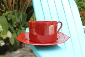 Fitz & Floyd Total Color Cinnabar Flat Cup & Saucer Set (s) Japan - Picture 1 of 3