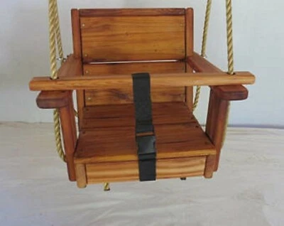 Columpio de madera para bebé niño pequeño columpio de madera para niño pequeño cuerda de 10' a cada lado HECHO EN EE. UU. Foto 1 de 4