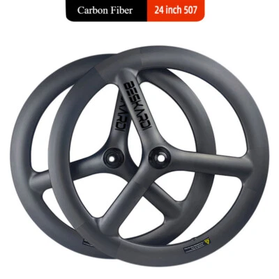 24inch 507 Road Bicycle Carbon Fiber Wheelset Trispokes 11 Speed Rim Disc Brake - Image 1 of 4