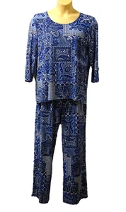 Antthony Studio Womens Trouser Suit Top XL Navy Mix Paisley Geo - Picture 1 of 3