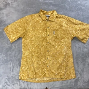 Columbia Men's Large Button Up Shirt Short Sleeve Fish Theme Yellow - Picture 1 of 7