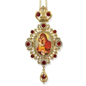 Madonna & Child Icon Pendant With Red Stones Religious Gift Wall Room Decoration - Picture 1 of 1