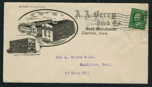 EE. UU. 1909 1¢ A.A. Berry Seed Merchants Publicidad Cubierta Clarinda Iowa - Imagen 1 de 2