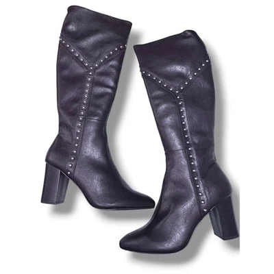 NUEVO EN CAJA Botas Andiamo Prospect Negro Imitación Cuero Tachonado Hasta la Rodilla Tacón Grueso 10M Foto 1 de 4