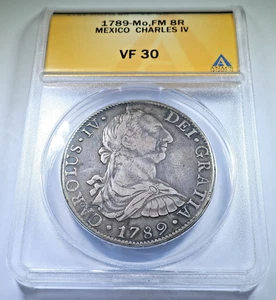 1789 Mexico 8 Reales VF-30 Genuine 1700's Spanish Colonial Dollar Pirate 8R Coin - Picture 1 of 2