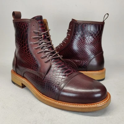 Botas para hombre Mark Nolan talla 14D Lincoln caoba piel de serpiente con cordones al tobillo Foto 1 de 4