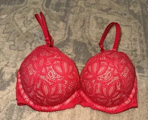 Victoria's Secret 32D Bombshell Bra Plunge Red Floral Lace - Picture 1 of 5