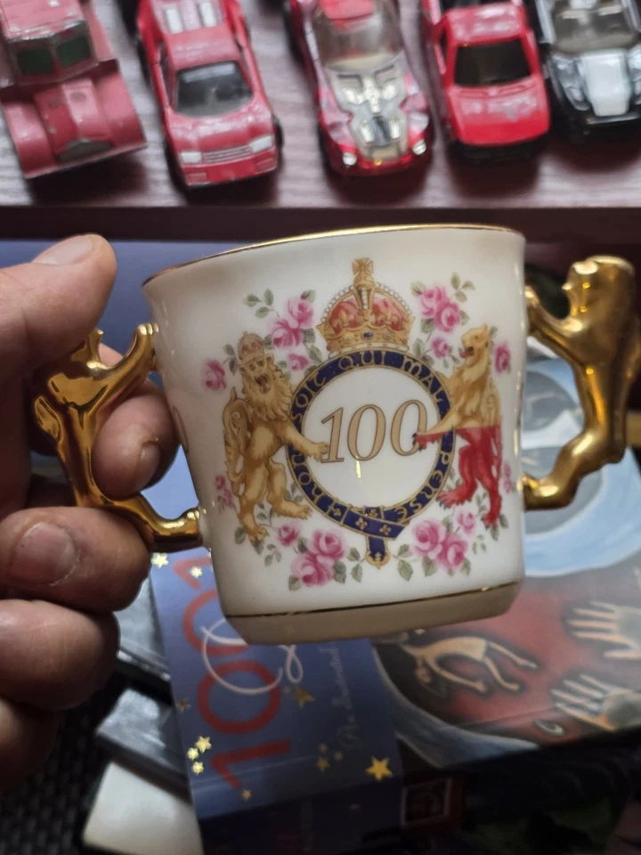 Royal Albert Loving Cup For Queen Mothers 100th Year Gold Lion Handles - Image 1 of 4