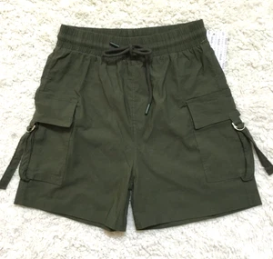 OTOS Activewear Cargo Shorts Drawstring High Waist Pockets Stretchy Olive L - Picture 1 of 8