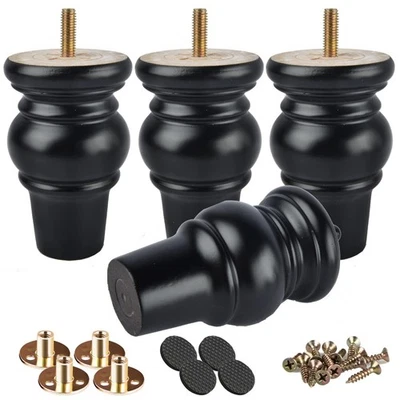 Patas para muebles de madera maciza de 4 pulgadas, Btowin 4 piezas pies de moño torneados de madera con Thr... Foto 1 de 4