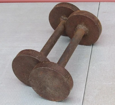 Vintage 1940s Gym Dumbells Cast Iron Hand Weights Barbells 5 lbs Handcrafted - Image 1 of 4