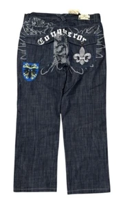 NEW Raw Blue Vintage Jeans Mens 41x32 Denim Embellished Baggy Wide Y2K RARE NWOT - Picture 1 of 20