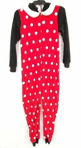 Disney Minnie Mouse Girls Bodysuit Sleepwear Size M (8-10) Red Black Hooded - Picture 1 of 5