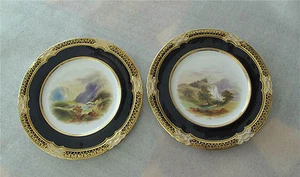 Coalport Scenic Plate x 2 Gap Of Dunloe & Mount Carmel Cobalt Gold Superb 1820's - Picture 1 of 10
