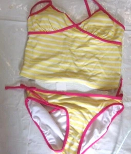 NWT Girls Size XL Plus * OLD NAVY * 2-Pc Yellow/Pink Stripe Tankini Swimsuit  - Picture 1 of 4