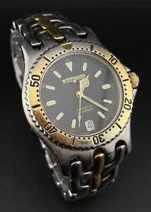 Vintage Wittnauer Men’s Two Tone Black Date Lume Dial Watch Sporty Diver 100M WR - Picture 1 of 13