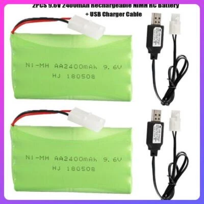 2Pack 9.6V 2400mAh NiMH AA Rechargeable Battery with USB Cable for RC Car Truck - Image 1 of 4