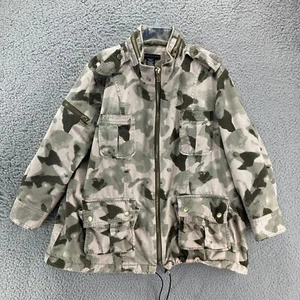 Apostrophe Jacket Coat Bomber Camouflage Womens Size L Pockets Zipper Military - Picture 1 of 13