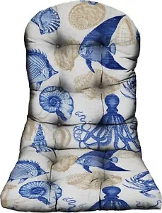RSH Decor Outdoor Adirondack Tufted Cushion, Coastal Beach Blue Tan Crab - Picture 1 of 6