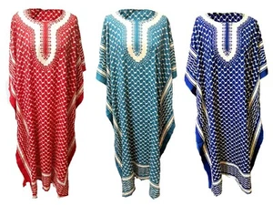 Free Size Kaftan Holiday Dress Beach Cover up fits 16,18,20,22,24, - Picture 1 of 71