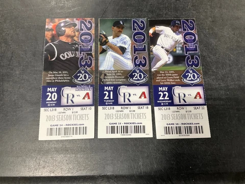 ROCKIES 2013 TICKET STUB 5/20/13-5/21/13-5/22/13 VS DIAMONDBACKS Cover
