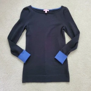 Lilly Pulitzer Marcy Sweater in Black with Blue Cuffs szS - Picture 1 of 16