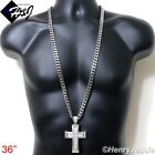 36"MEN Stainless Steel 9mm Silver Cuban Curb Chain BIG ICY CZ Cross Pendant*IP20