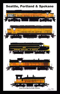 Spokane Portland & Seattle Locomotive 12"x18" poster opaco firmato Andy Fletcher - Foto 1 di 1
