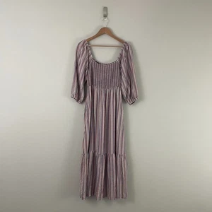 Marine Layer Ivy Smocked Linen Blend Striped Maxi Dress Womens Size Medium - Picture 1 of 7