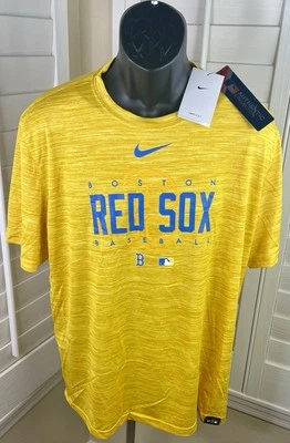 Camisa Dri-Fit Nike MLB Boston Red Sox amarillo jaspeado/azul velocidad - XL para hombre Foto 1 de 4