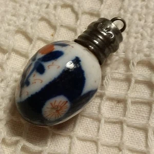 Victorian? Solid Silver Imari Pattern Porcelain Scent Bottle Egg Shaped 2.5cms - Picture 1 of 15