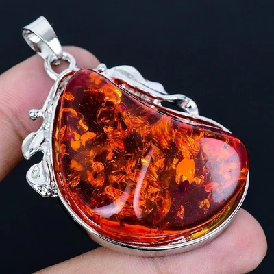 Colgante hecho a mano ámbar báltico chapado en plata 925 de 2,37" Foto 1 de 3