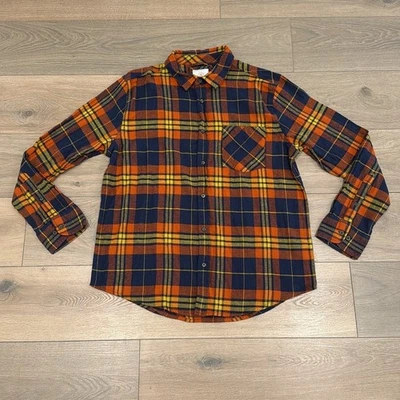 CLOUDVEIL Orange Blue Yellow Plaid Flannel Stretch Button Up Long Sleeve Size XL - Image 1 of 4
