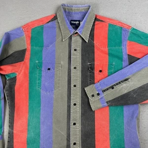 Camisa Wrangler De Colección Para Hombres XL Púrpura 17.5 Brushpopper Rayas X-Long Cola Denim - Imagen 1 de 18