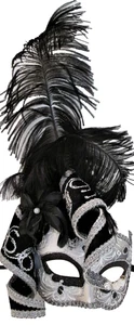 MAR 20 HANDMADE IN ITALY PAPIER MACHE, EXOTIC BLACK OSTRICH FEATHERS/SILVER. - Picture 1 of 3
