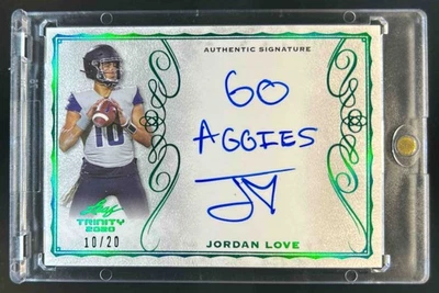 2020 Leaf Trinity Jordan Love Green Rookie RC Auto #10/20 - Image 1 of 2