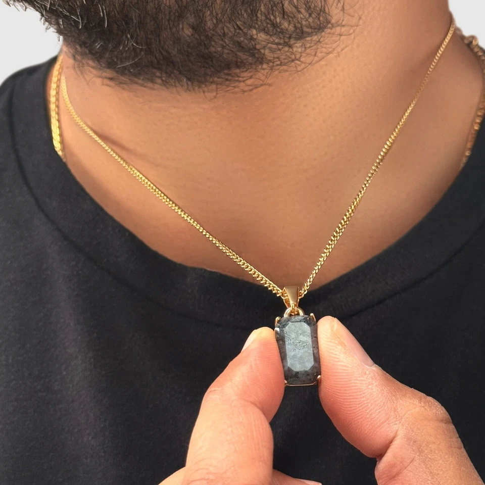 "Colgante y collar de labradorita joyería en oro de 18 k con colgante de cadena de 20""" Foto 1 de 4