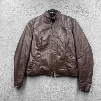 Brooks VTG Fur Lined Sherpa Cafe Biker Leather Jacket Riding Coat Grunge Rock 34 - Image 1 of 4