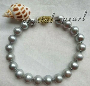 AAA 9-8mm South Sea grey Pearl Bracelet 14k Yellow Gold clasp 7.5-8" - Picture 1 of 2