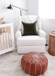 Leather Moroccan Footstool Hassock 100% Natural Leather pouffe 24'' Unstuffe - Picture 1 of 4