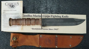 Camillus Combat Fighting Knife w/ USMC Leather Sheath Box Paper NOS USA Made A4 - Picture 1 of 17